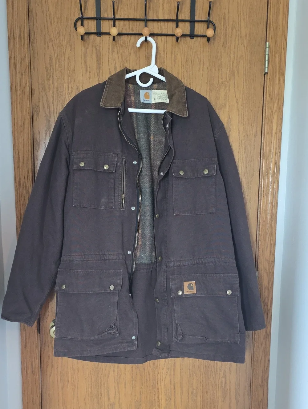 Vintage Carhartt Men’s Dark Brown Canvas Field Jacket with Corduroy Collar